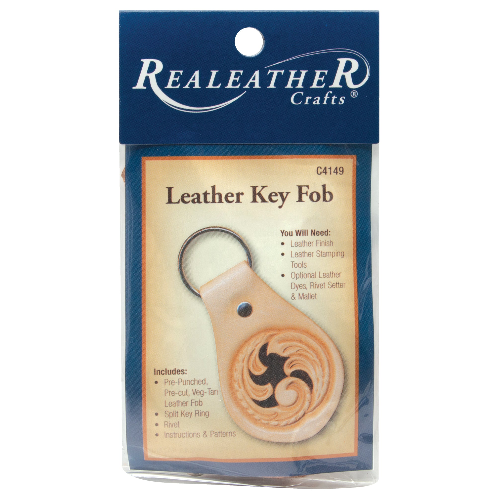 Leather Key Fob, Natural, 8/pk