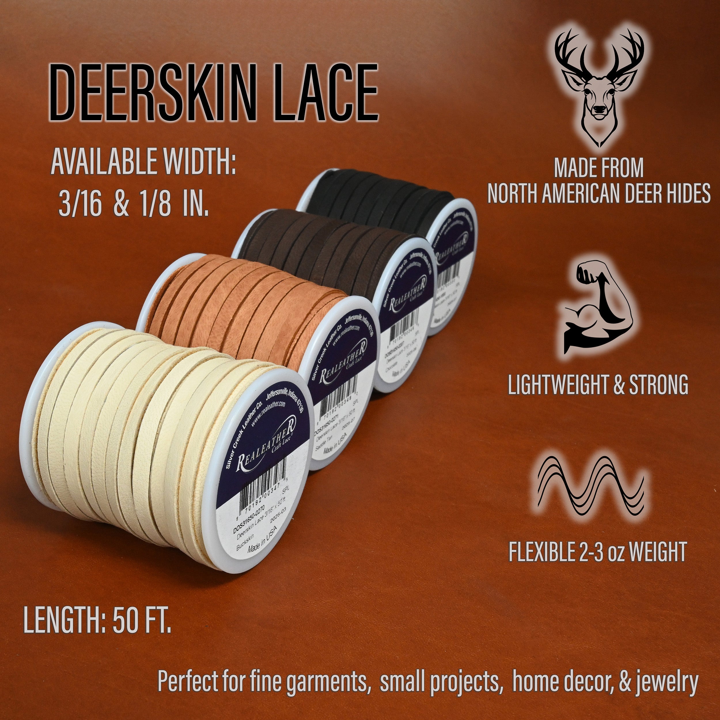 Deerskin Lace Spool, 1/8" x 50 ft