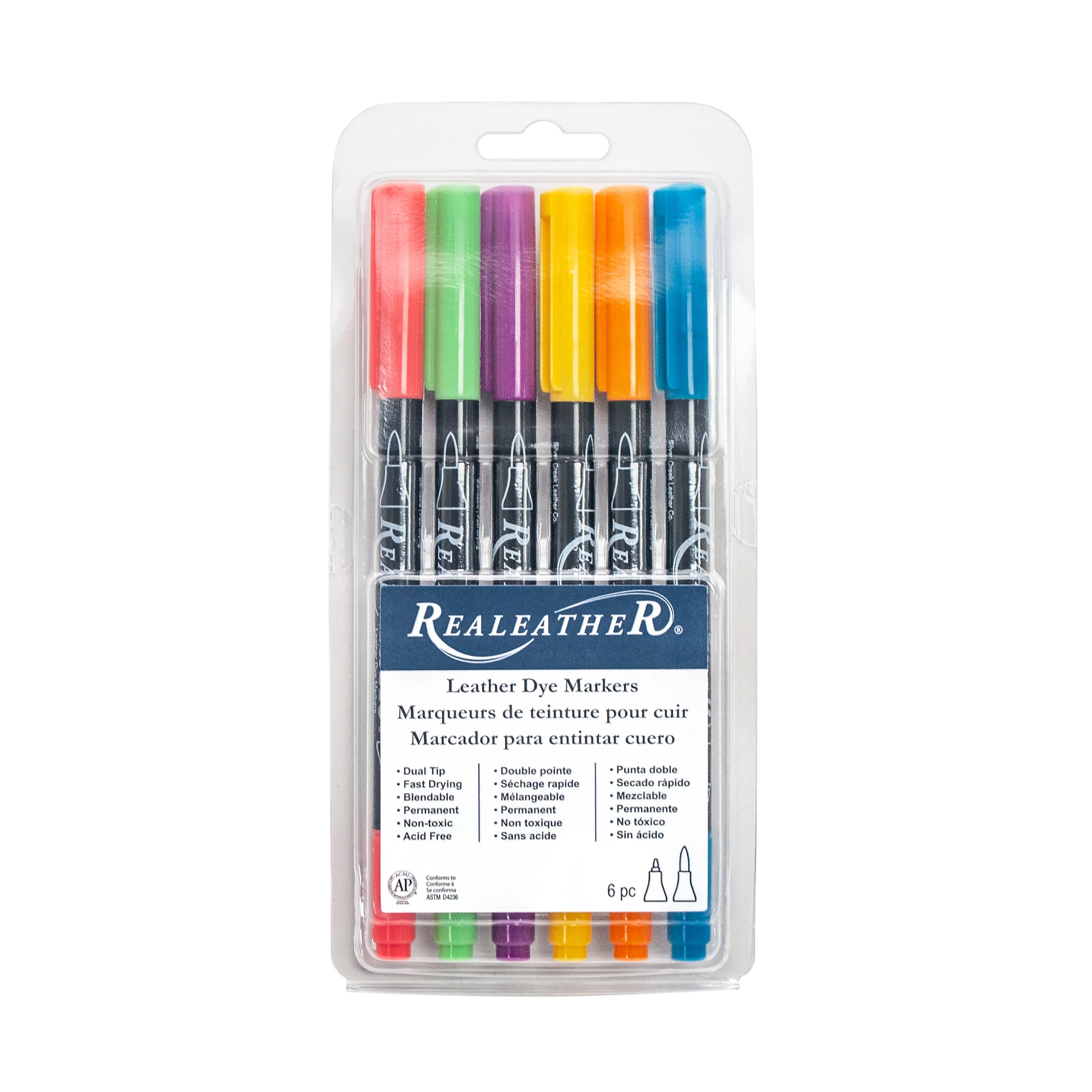 Leather Dye Markers, Brights, 6/pk