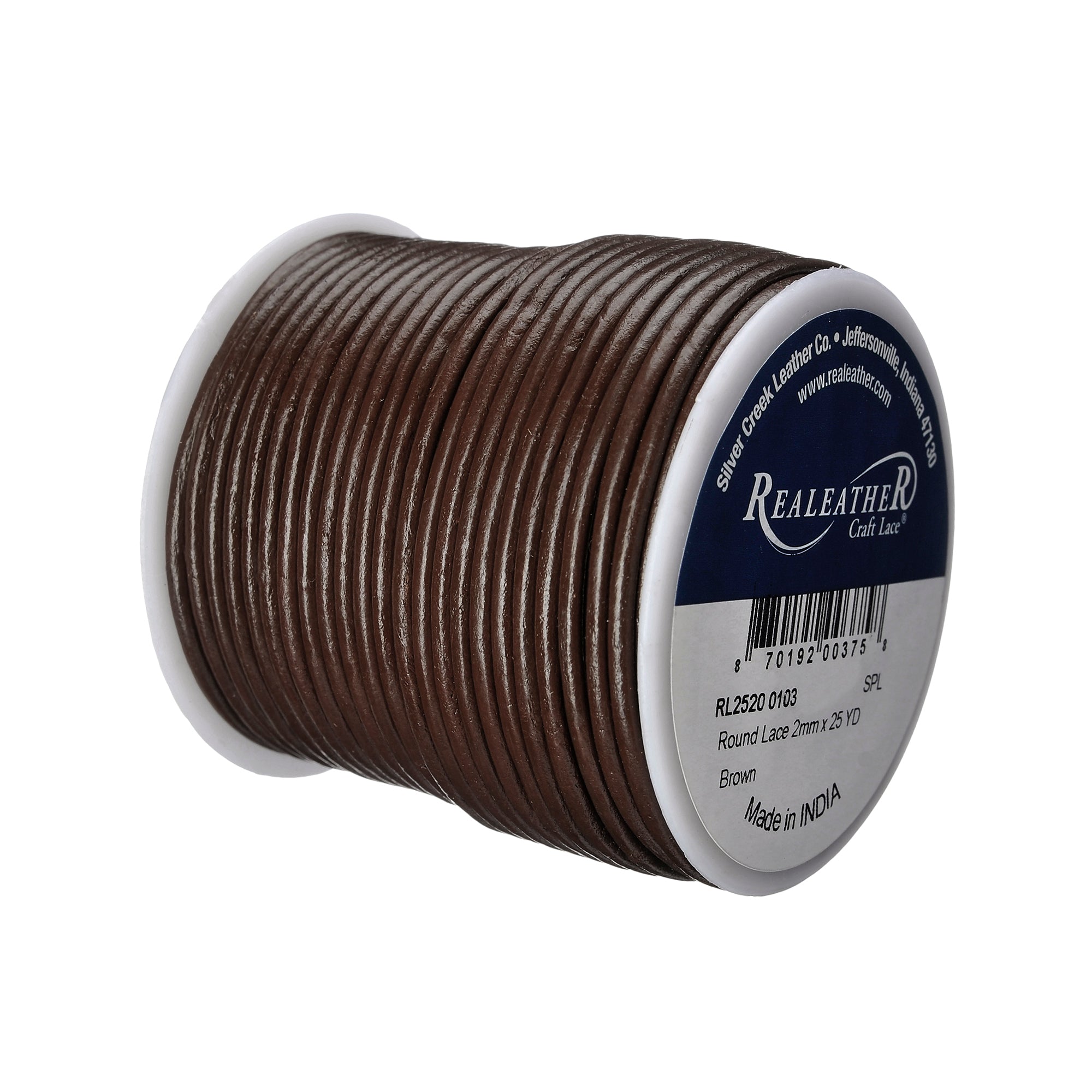 Round Lace Spool, 2 mm x 25 yd, Brown