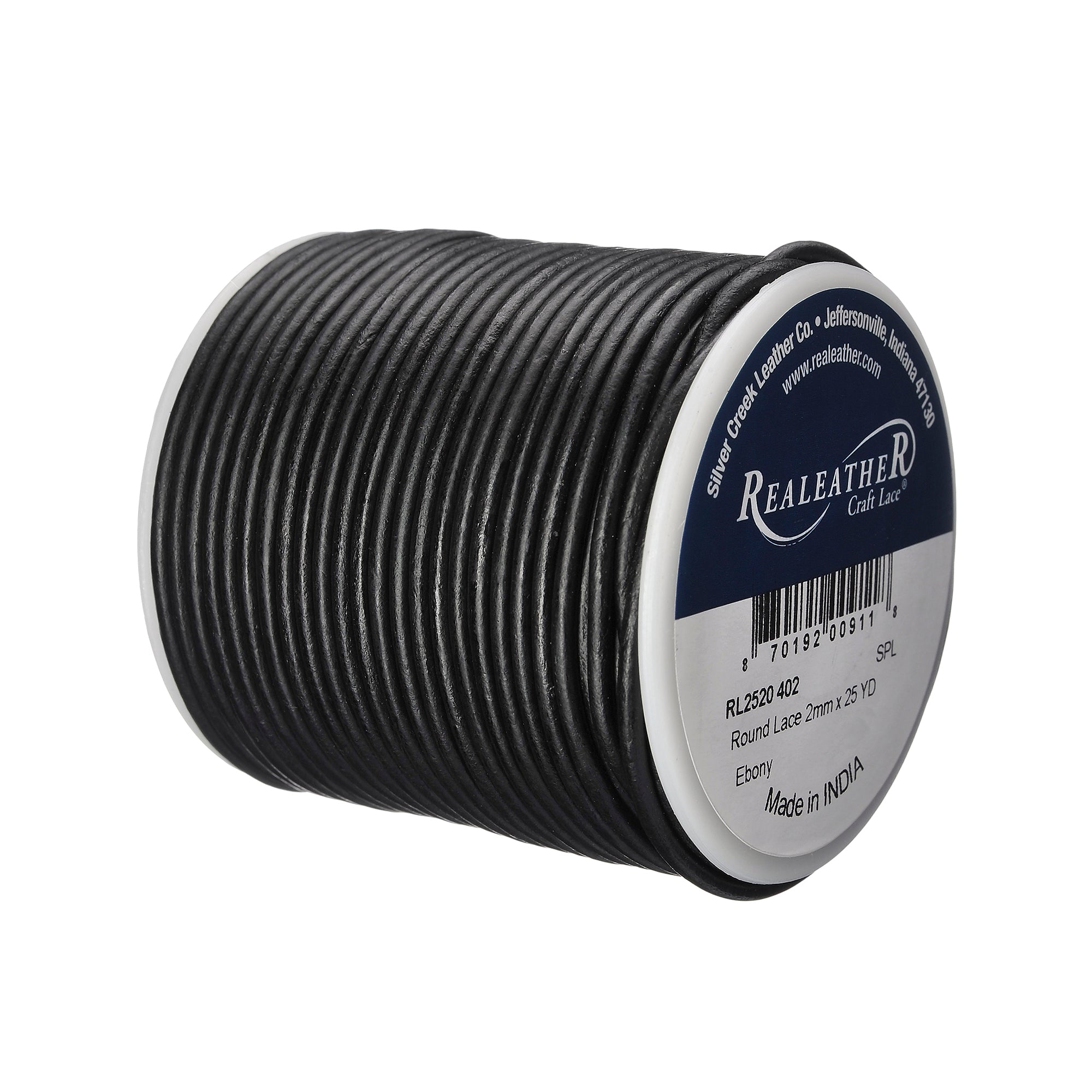 Round Lace Spool, 2 mm x 25 yd, Black