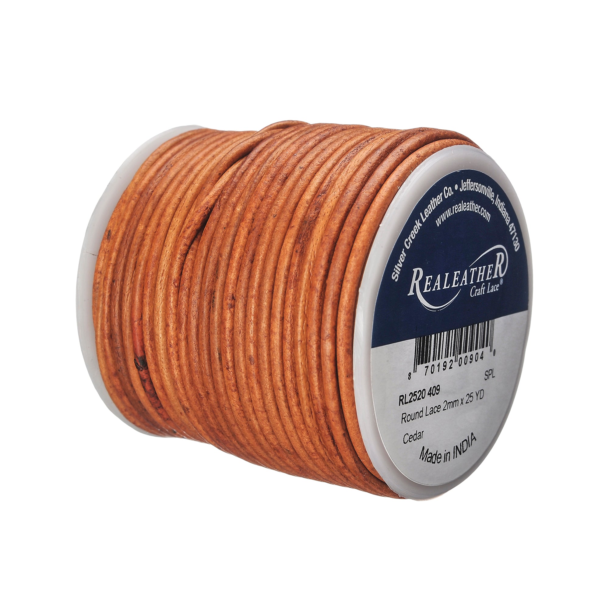 Round Lace Spool, 2 mm x 25 yd, Cedar