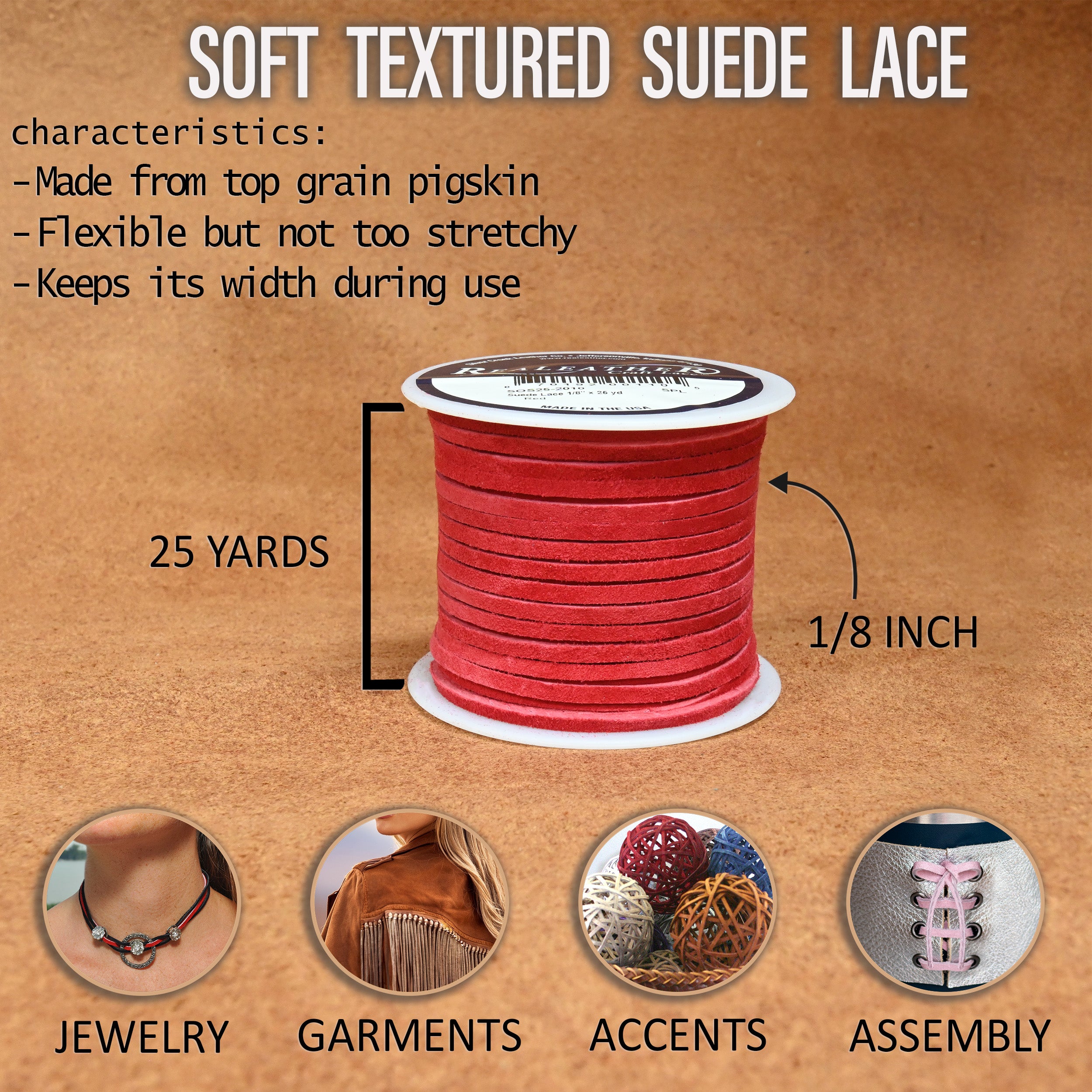 Suede Lace Spool, 1/8" x 25 yd