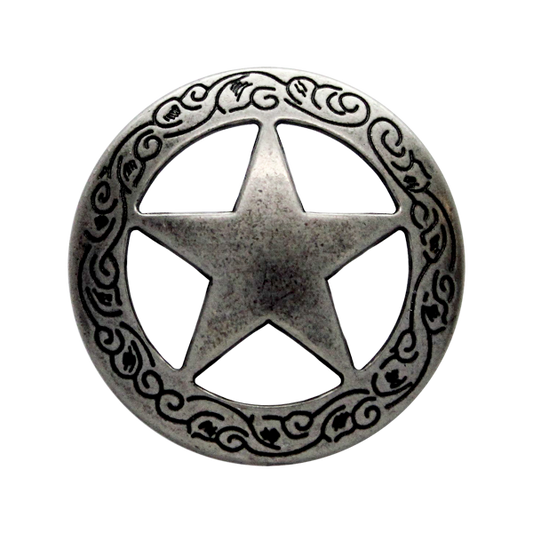 Engraved Star Concho 1 .5 inch Antique Silver