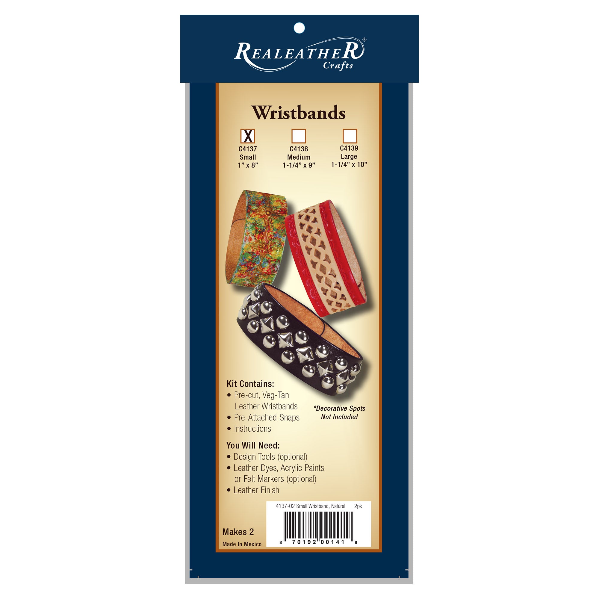 Small Leather Wristband, Natural, 8/pk
