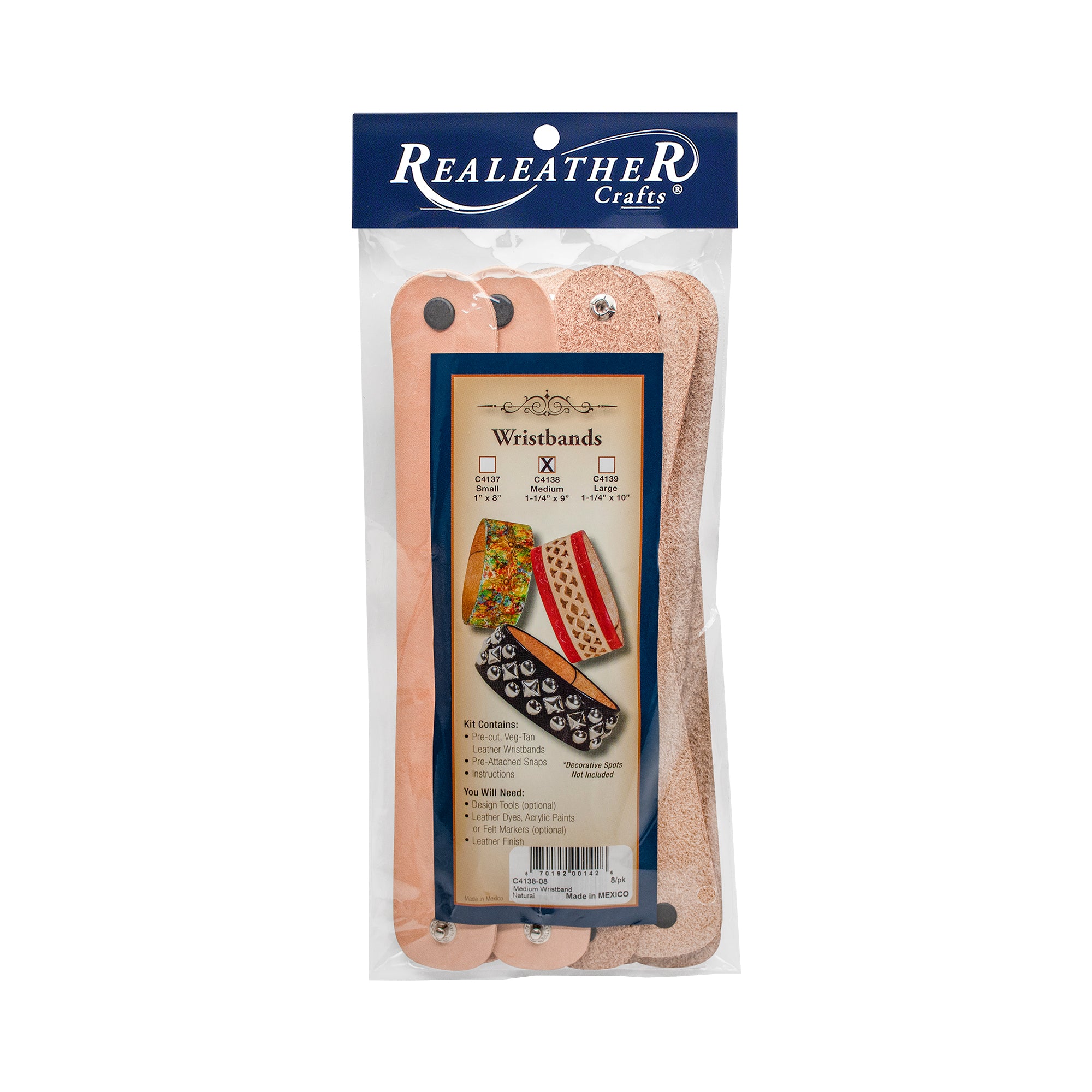 Medium Leather Wristband, Natural, 8/pk