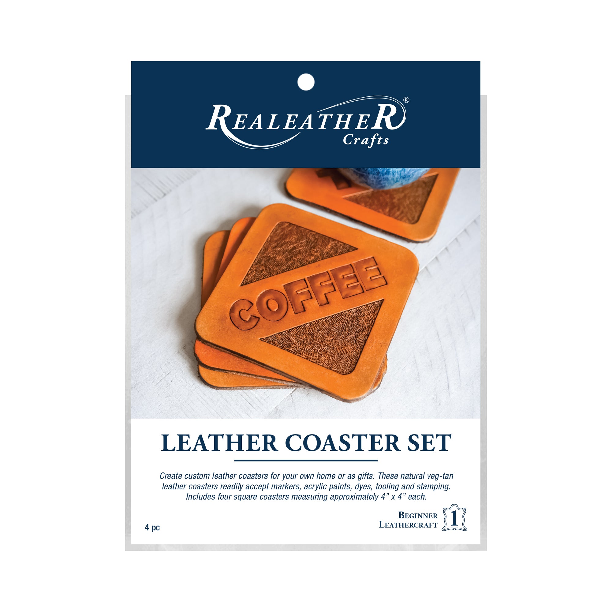 Square Coaster Set, 4", Natural, 4/pk