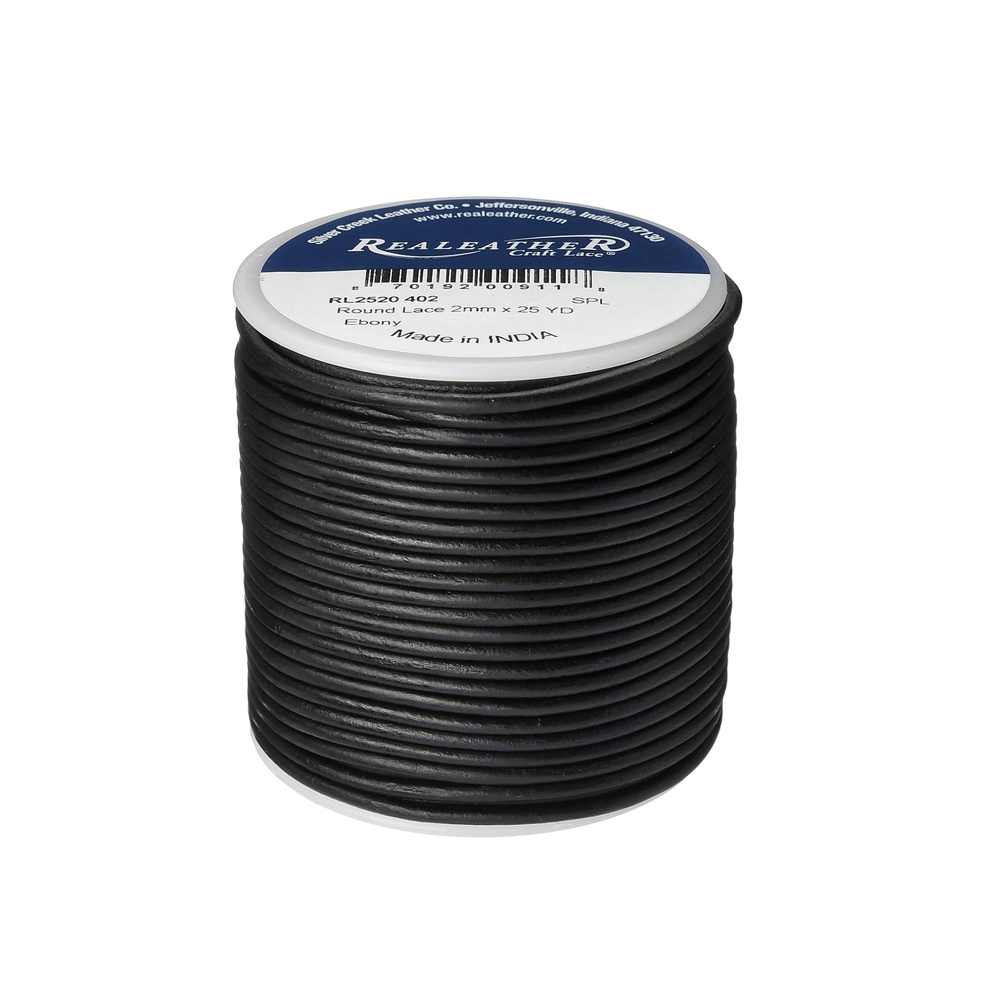 Round Lace Spool, 2 mm x 25 yd, Black