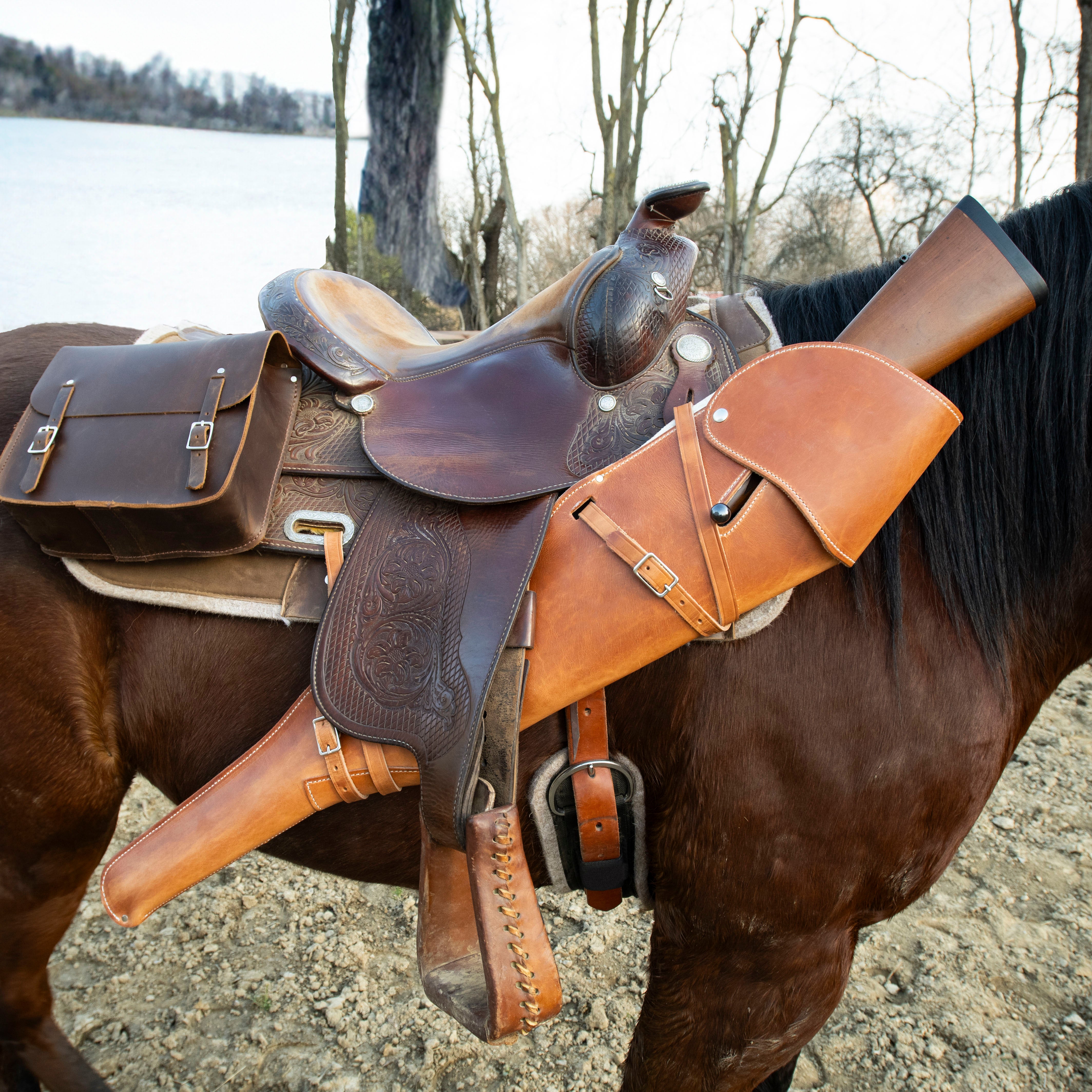 Large Rifle Scabbard w/ Flap and Harness, Unlined